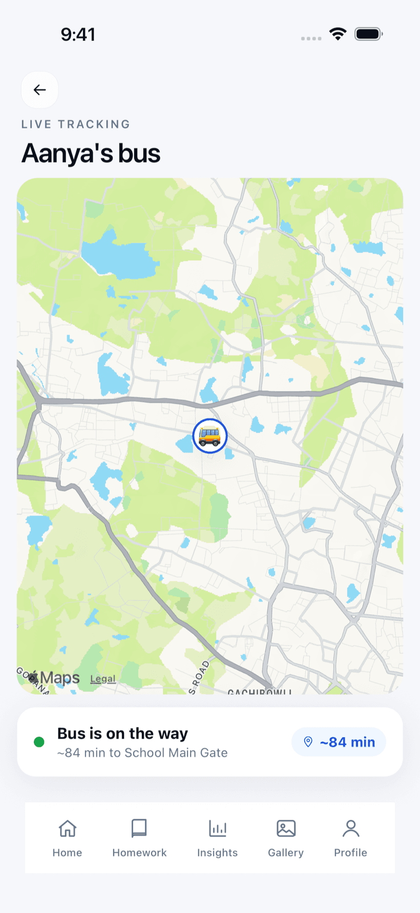 Clasendro Live bus tracking screen