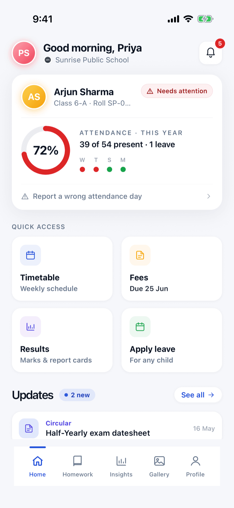 Clasendro Parent home screen