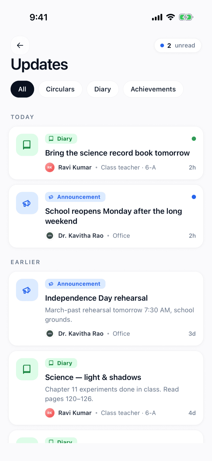 Clasendro Updates screen